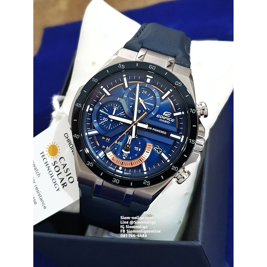 Đồng Hồ Nam Casio EdificeEQS-900PB-1BVUDF Dây Da Màu Xanh - Pin Năng Lượng Mặt Trời
