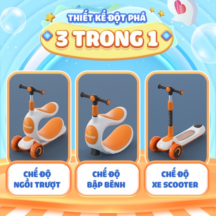 Xe Scooter SaSa 3in1 cao cấp cho bé 3 bánh to phát sáng 30x60x66cm