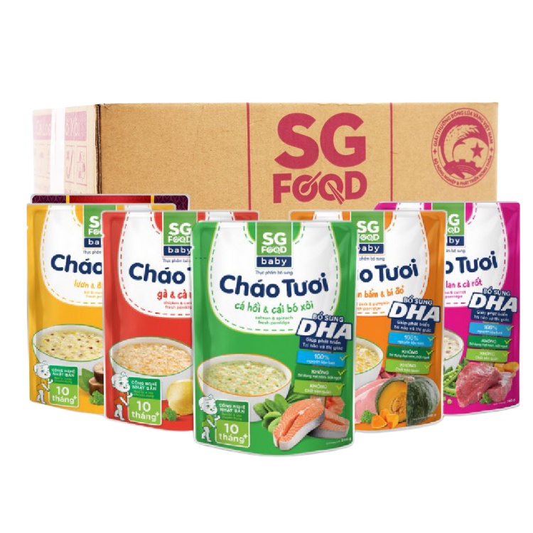 Thùng 30 gói cháo tươi Sài Gòn food dành cho bé 10 tháng (đủ vị)