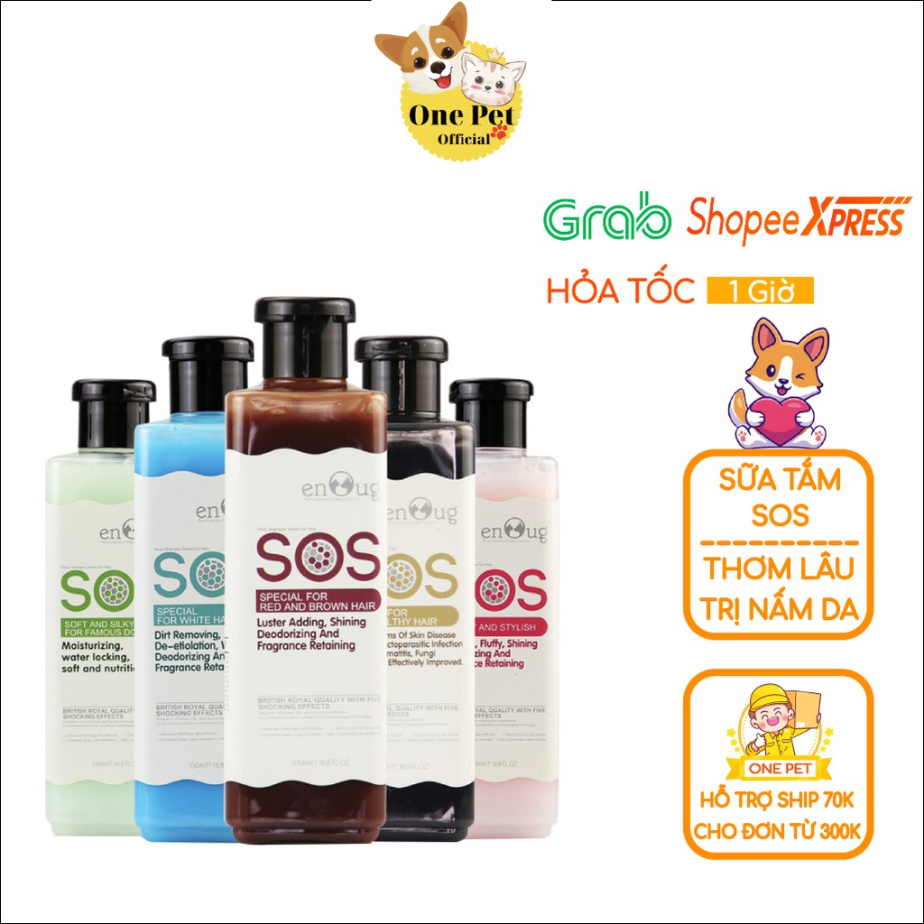 Sữa tắm cho Chó Mèo SOS 530ml, Sữa tắm giữ màu lông, lưu hương lâu, phục hồi da tổn thương đặc trị ve rận - One Pet Shop