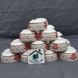 Bộ 10 chén nhật vuông ăn cơm 10.8 cm bông xanh đỏ