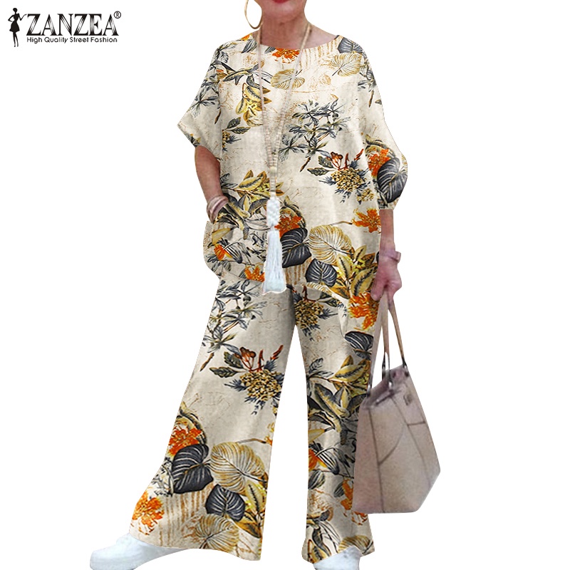 Zanzea Set Áo Tay Dài Và Quần Ống Rộng Thời Trang Dành Cho Nữ