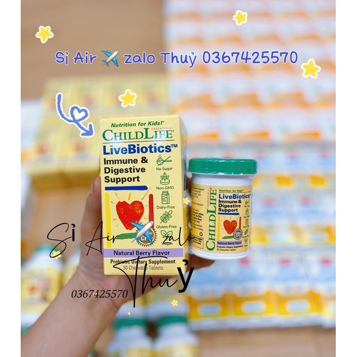 (xả date 1/ 2024) Hỗ trợ hệ tiêu hoá và miễn dịch Childlife LiveBiotics Immune &amp; Digestive Support 30 viên
