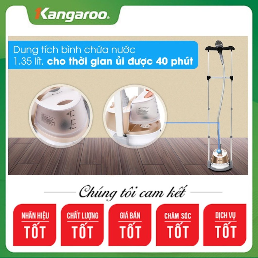 Bàn là hơi nước đứng Kangaroo KG75B6, công suất 1580W nóng lên chỉ trong vòng 30 giây, có chức năng điều chỉnh nhiệt độ.