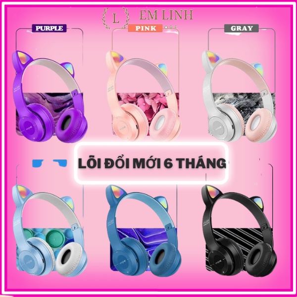 Tai Nghe Mèo Bluetooth, Headphone Tai Mèo Dễ Thương Có Mic,Âm Bass Mạnh Mẽ Và Dung Lượng Pin Khủng 400mAh