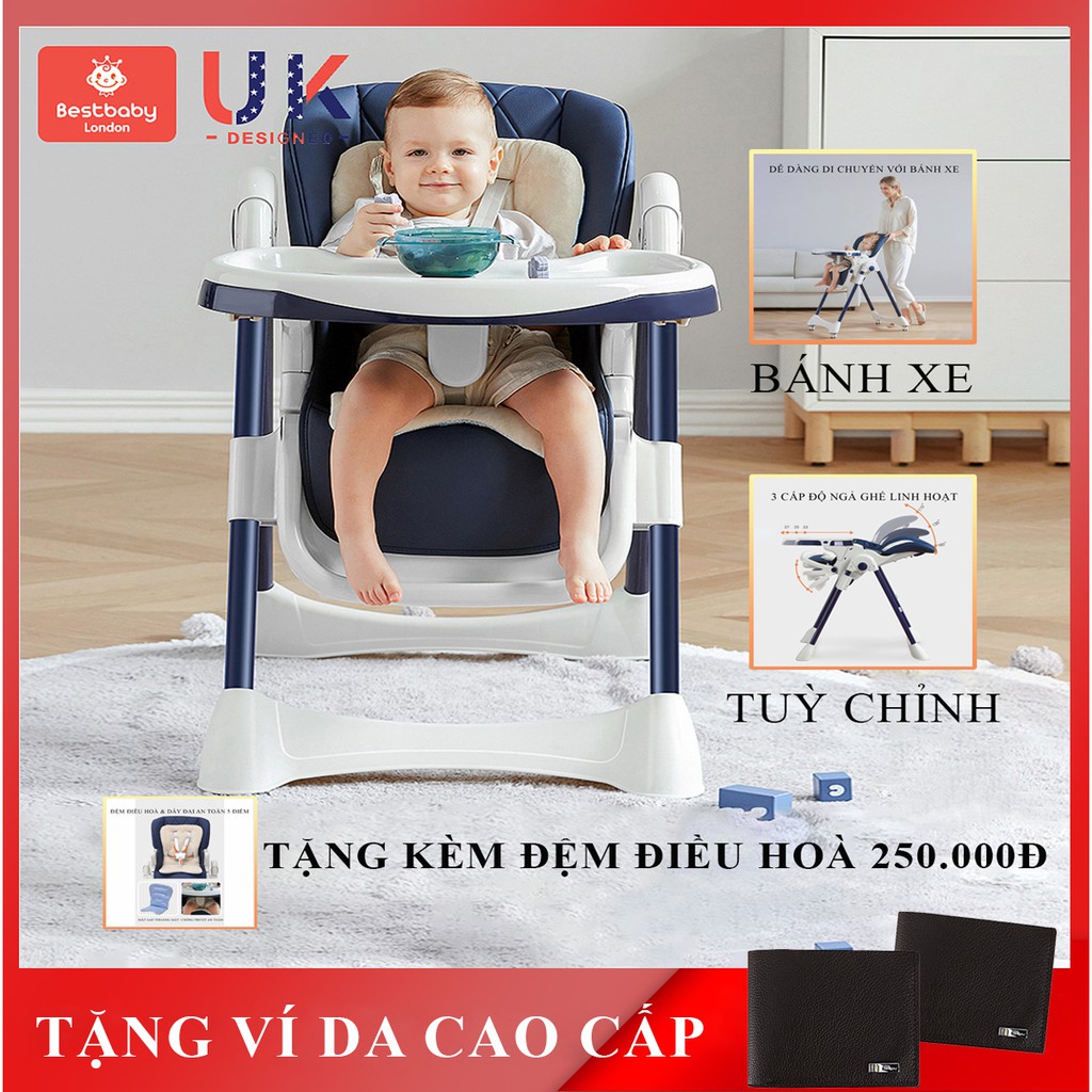 Ghế ăn dặm cao cấp 5 cấp độ điều chỉnh độ cao, 3 cấp độ ngả ghế, bàn ăn 2 chế độ dễ dàng đi chuyển với bánh xe TẶNG ĐỆM