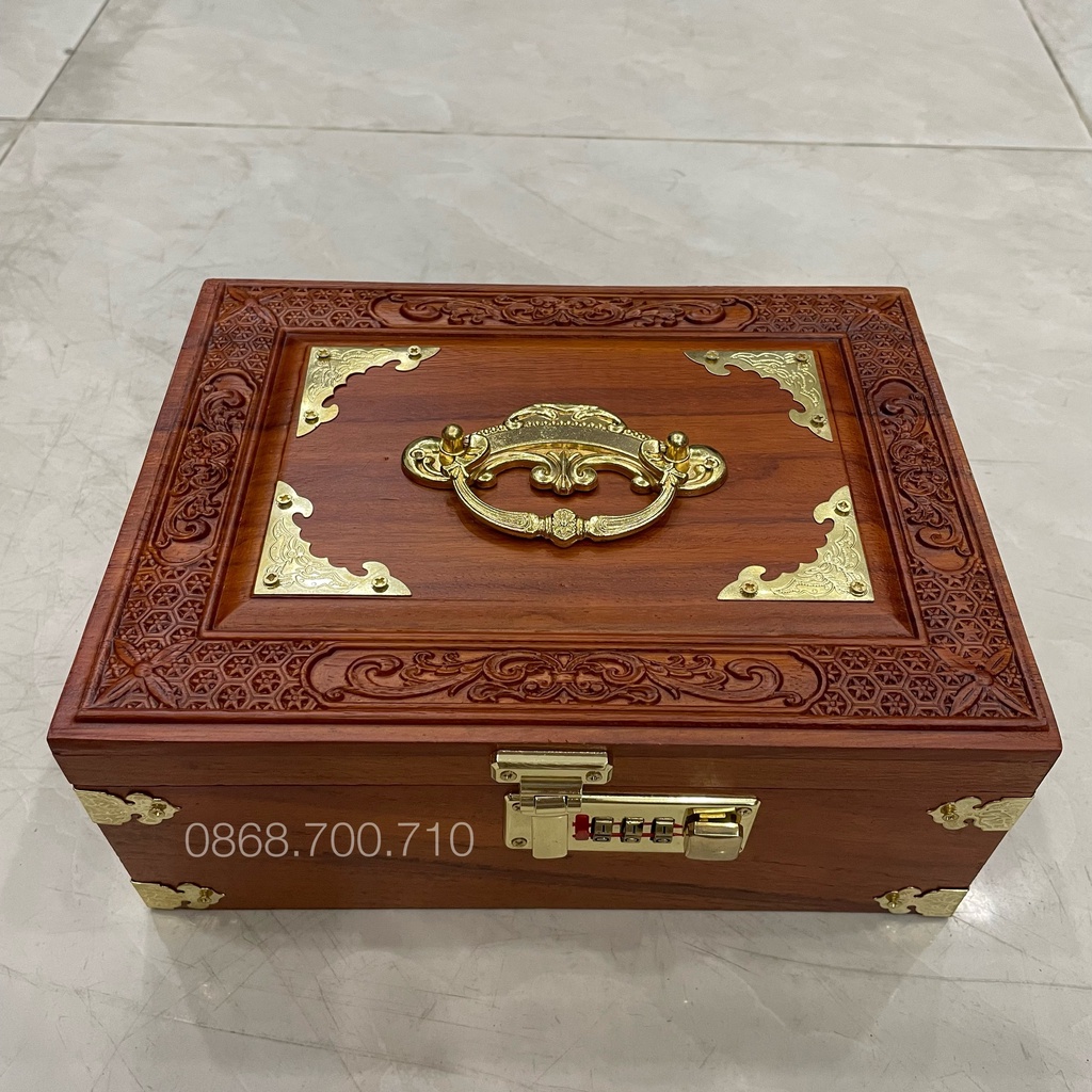 Hộp đựng trang sức, hộp đựng con dấu size lớn trạm hoan văn tinh xảo -- có khóa bảo mật