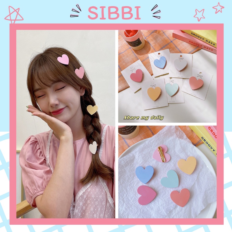 Kẹp tóc mái hàn quốc SIBBI hình trái tim nhiều màu sắc cute SB0031