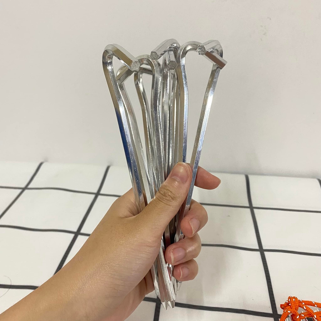 Bộ 8 cọc đinh ghim cắm đất dựng lều cắm trại dã ngoại bằng hợp kim nhôm tặng kèm túi đựng 	BB1515 - Billba Camping