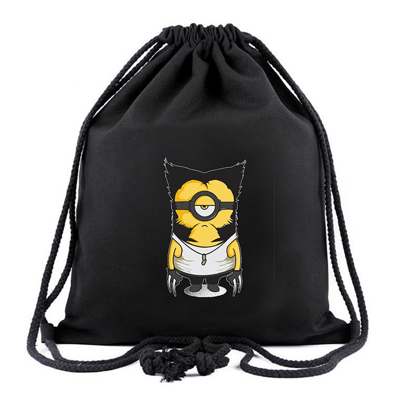 Balo dây rút đen in hình MINION NGƯỜI SÓI Kẻ Cắp Mặt Trăng cartoon anime chibi túi rút đi học xinh xắn thời trang