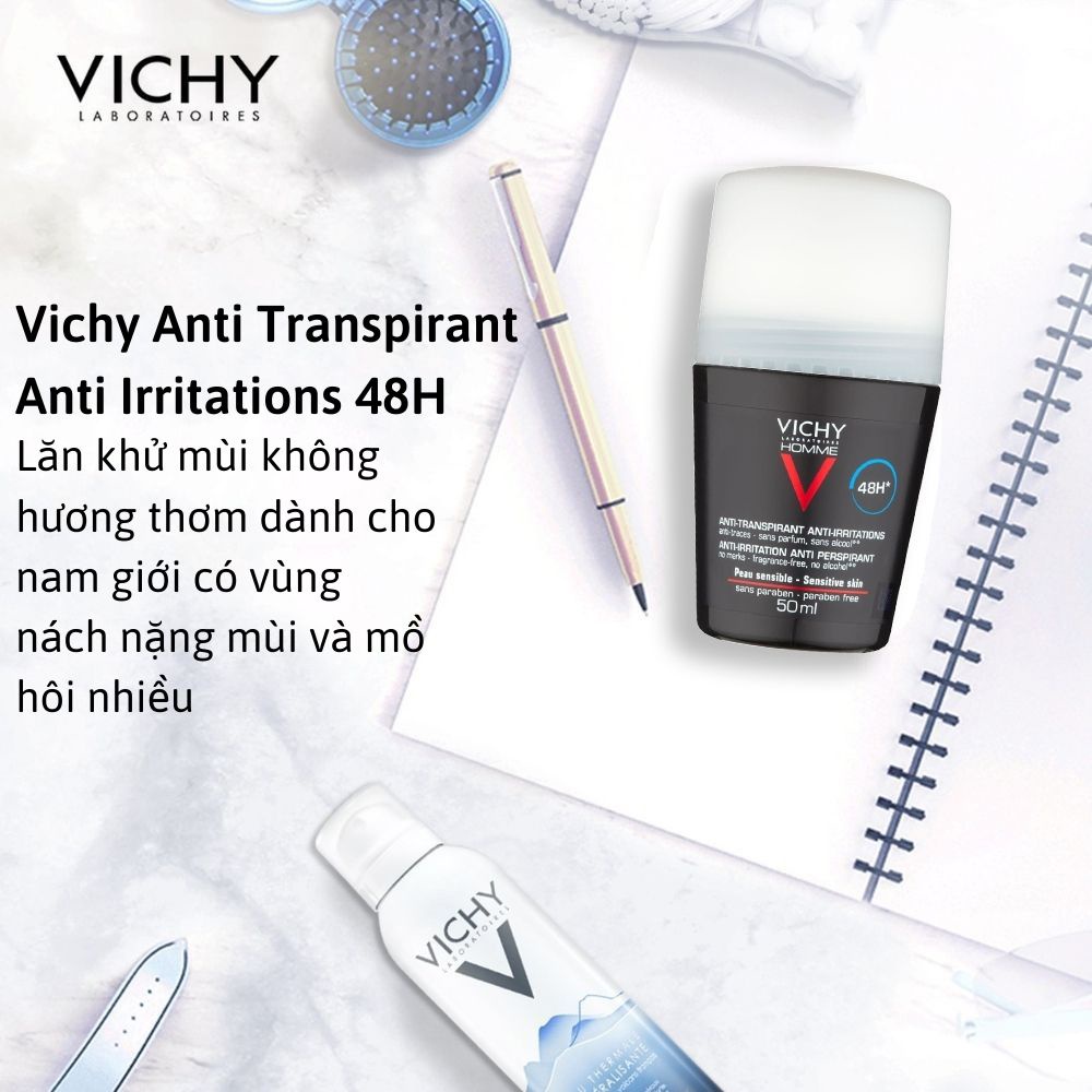 Lăn khử mùi, giảm mồ hôi cho nam Vichy Đen 48H không mùi thơm chính hãng Pháp - BeautyMart