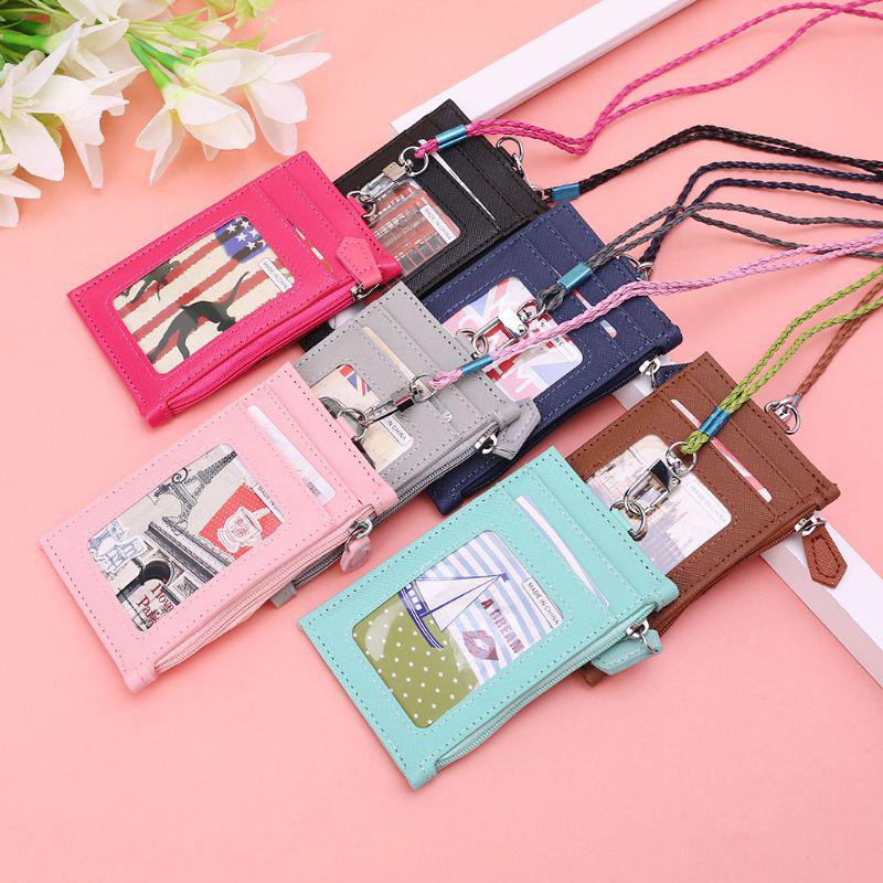 Ví đựng thẻ ID bằng da PU có dây đeo cổ cho nam & nữ