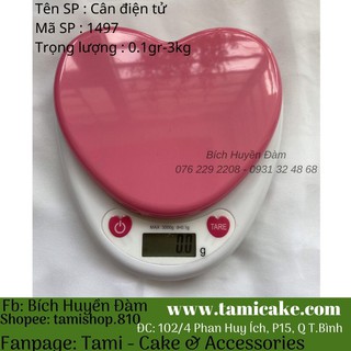 Cân điện tử- Cân tiểu ly 0.1g- Cân trái tim màu hồng nổi 3KG