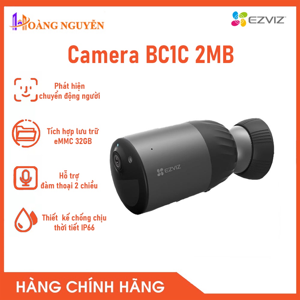 [HÀNH CHÍNH HÃNG] Camera IP Wifi Dùng Pin EZVIZ BC1C_2MP - Phát Hiện Chuyển Động, Hỗ Trợ Đàm Thoại Hai Chiều, Chuẩn IP66