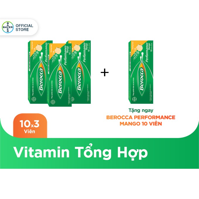 Bộ 3 Viên Sủi Bổ Sung Vitamin Berocca Performance Mango 10 Viên + Tặng 1 Tuýp Berocca 10 Viên