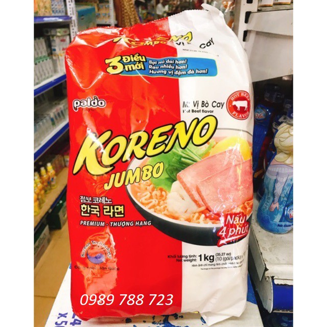 Mỳ cay hàn quốc Koreno gói 10 bánh vị kim chi / vị bò