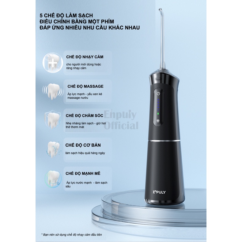 [Enpuly.vn]Máy tăm nước Xiaomi Enpuly MLG1 mẫu mới dung tích lớn 200ML,với 5 cấp độ làm sạch,4 đầu phun cho răng niềng
