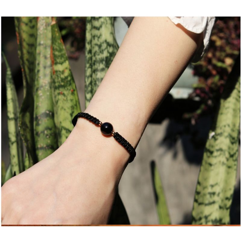 Vòng tay nam nữ đá thach anh đen và đỏ đan dây dù cao cấp có thể điều chỉnh, vòng tay đá thiên nhiên