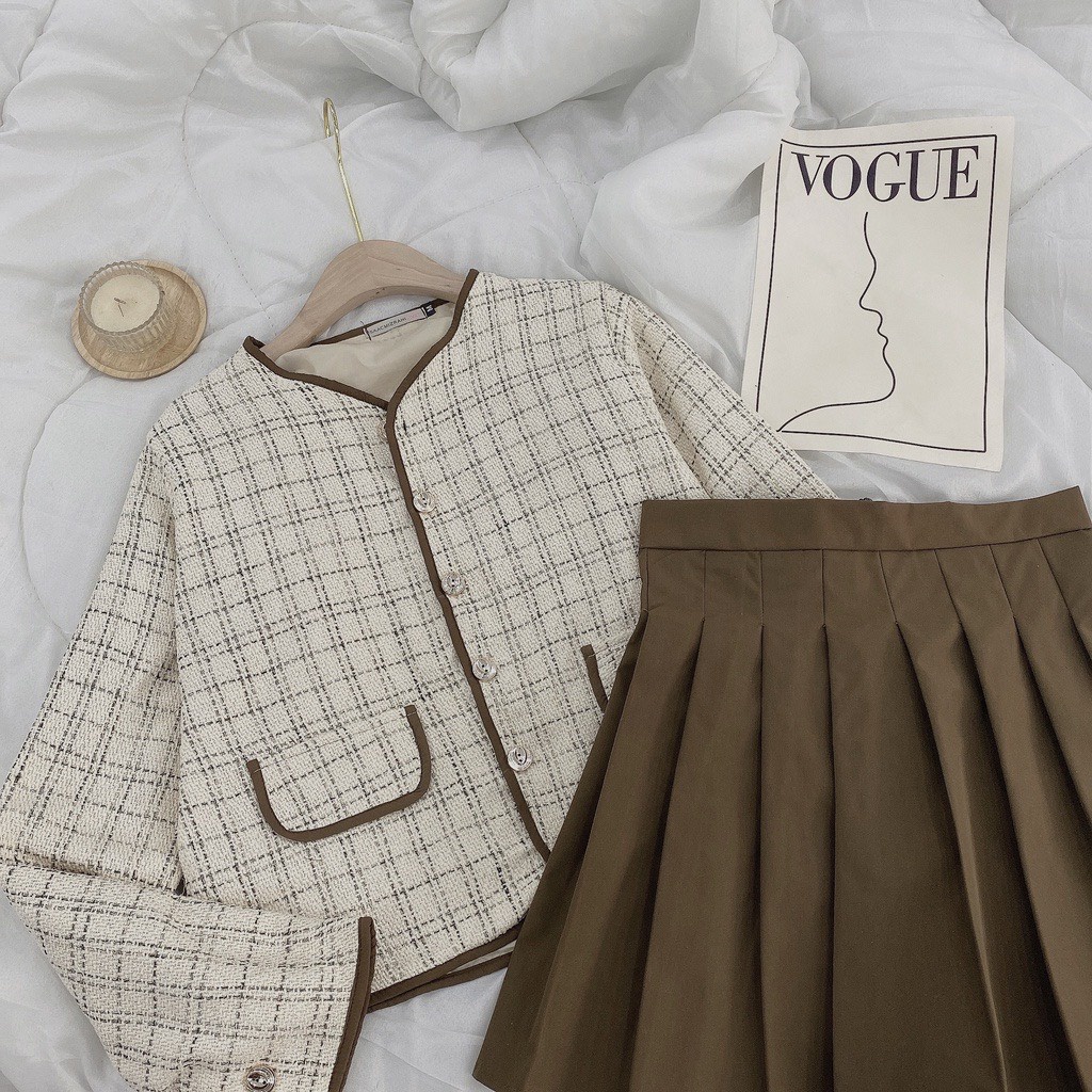 Set Dạ Tweed Kim Sa 2 Lớp, Bộ Áo Dạ Tweed Kèm Chân Váy tennis | BigBuy360 - bigbuy360.vn