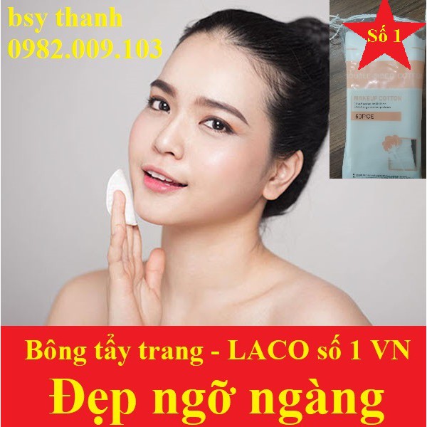 Bông Tẩy Trang cao cấp túi 50pcs Lameila Laco, 3 lớp đàn hồi co dãn, Mỏng Siêu mềm mịn, Dai Thấm Hút Nhanh Chóng