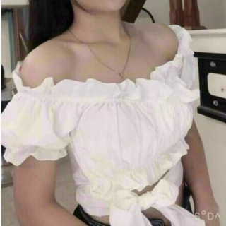 Áo nhúng bèo trễ vai phối dây cột eo kiểu