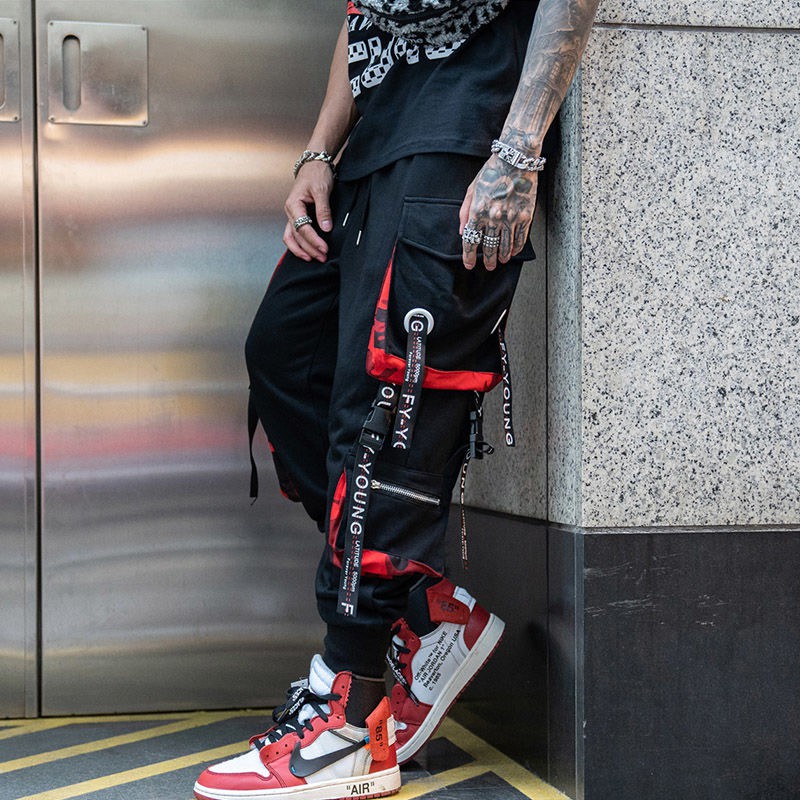 Quần Jogger Màu Đen Phối Túi Lớn Phong Cách Hip hop Đường Phố Cho Nam