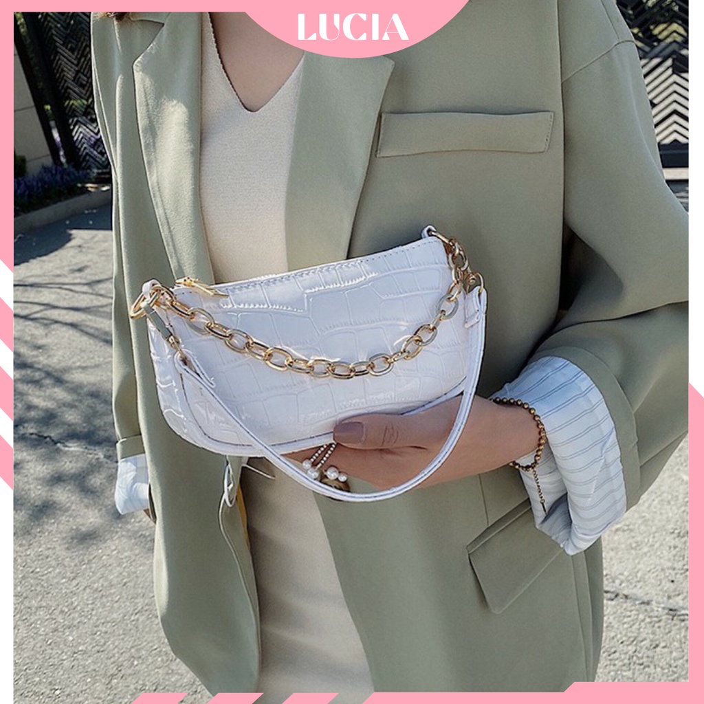 Túi kẹp nách dây xích túi xách nữ đeo vai đeo chéo cầm tay da vân cá sấu size 18cm LUCIA STORE TXN38