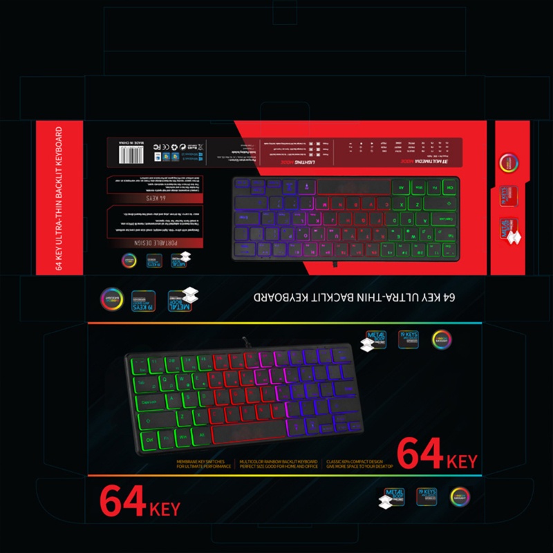 Bàn Phím Mini 60% 64 Phím Không Thấm Nước Không Gây Tiếng Ồn Cho Game Thủ