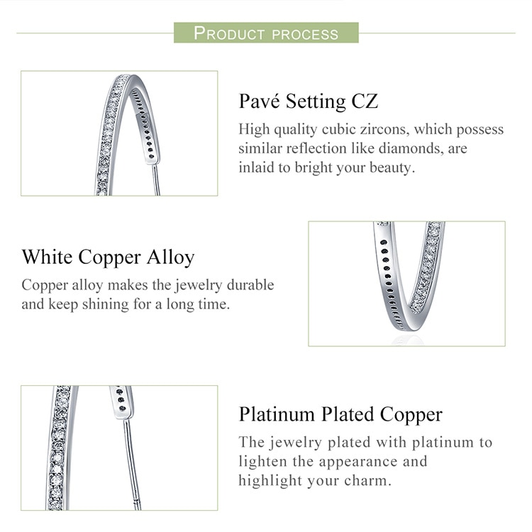 Đôi Khuyên Tai Bamoer Yie115 Màu Bạc Cz Hình Tròn Bộ Sưu Tập Thời Trang Mới Cho Nữ