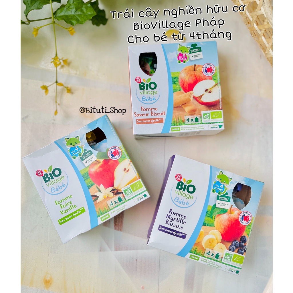 Trái cây nghiền hữu cơ Bio Village dạng túi cho bé từ 4 tháng tuổi - Bituti Shop