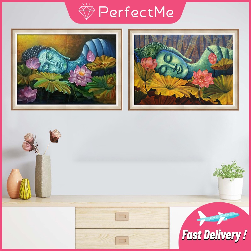 Bộ tranh đính đá 5D tự làm hình Phật hoa sen 30x40cm