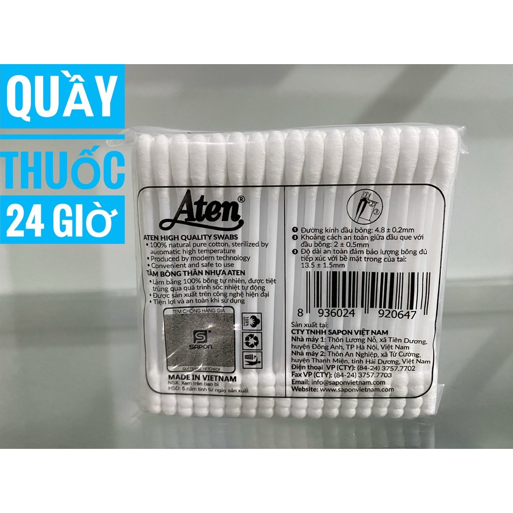 Tăm bông 100% bông tự nhiên Aten gói 100 cái