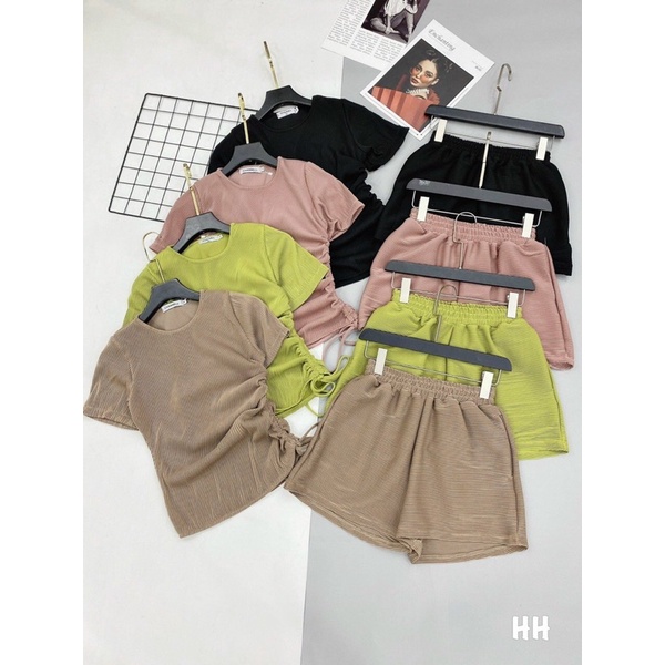Bộ dập li áo rút sườn quần đùi