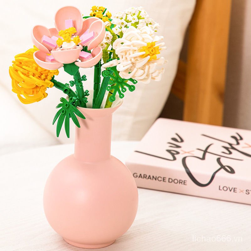 Đồ chơi lắp ráp hình bó hoa hồng đầy sao mảnh ghép nhỏ dùng làm quà tặng trang trí dành cho bé gái