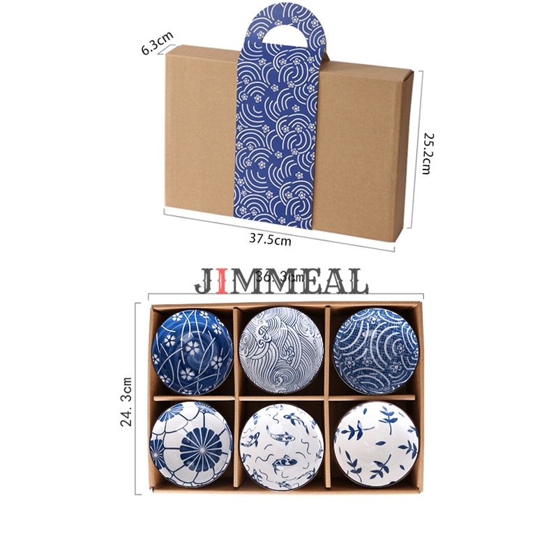 [Tặng 06 Đôi Đũa] Bộ 6 Chén Ăn Cơm, Bát Ăn Cơm Men Sứ Nhật Bản Hoa Văn Sắc Xưa Giả Cổ Bát Nhật, Bát Ăn Cơm Nhật Bản