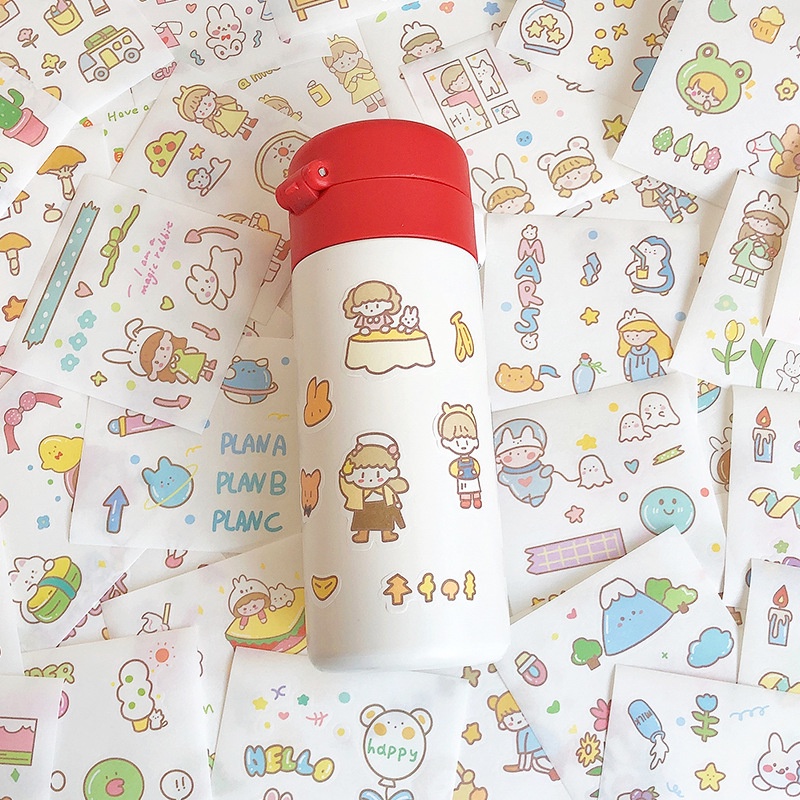 Hộp 100 tấm sticker dán cô gái dễ thương trang trí sổ tay, laptop, ốp điện thoại...