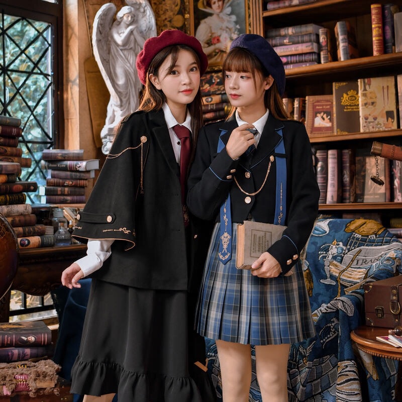 YAS0783-Áo vest phối chain + chân váy kẻ caro Jk