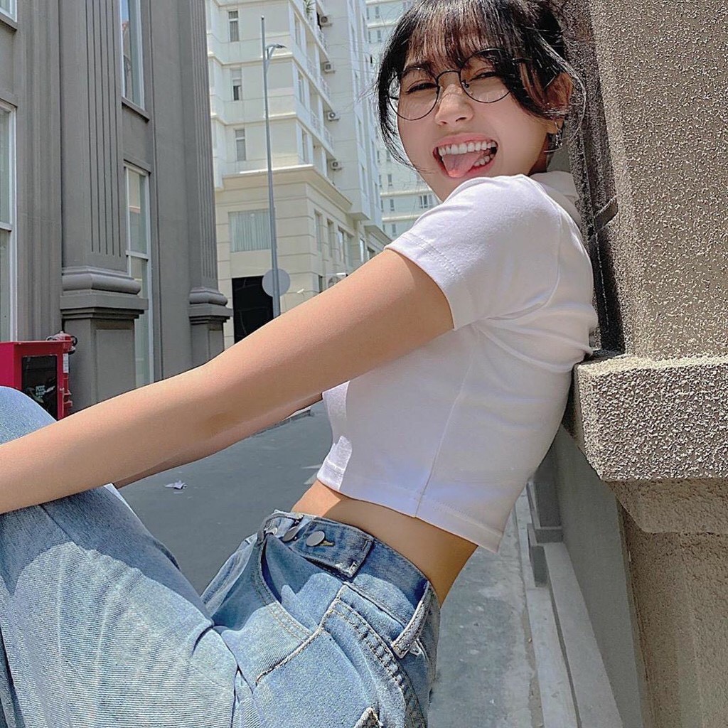( Có Video)  Áo Croptop Cổ Trụ PLO