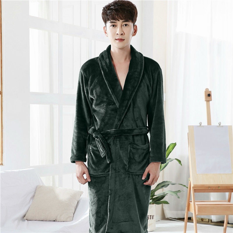 Cle clear san hô lông cừu ngủ áo choàng tắm nam và nữ pyjama dài cặp đôi dày cộng với kích thước thu đông