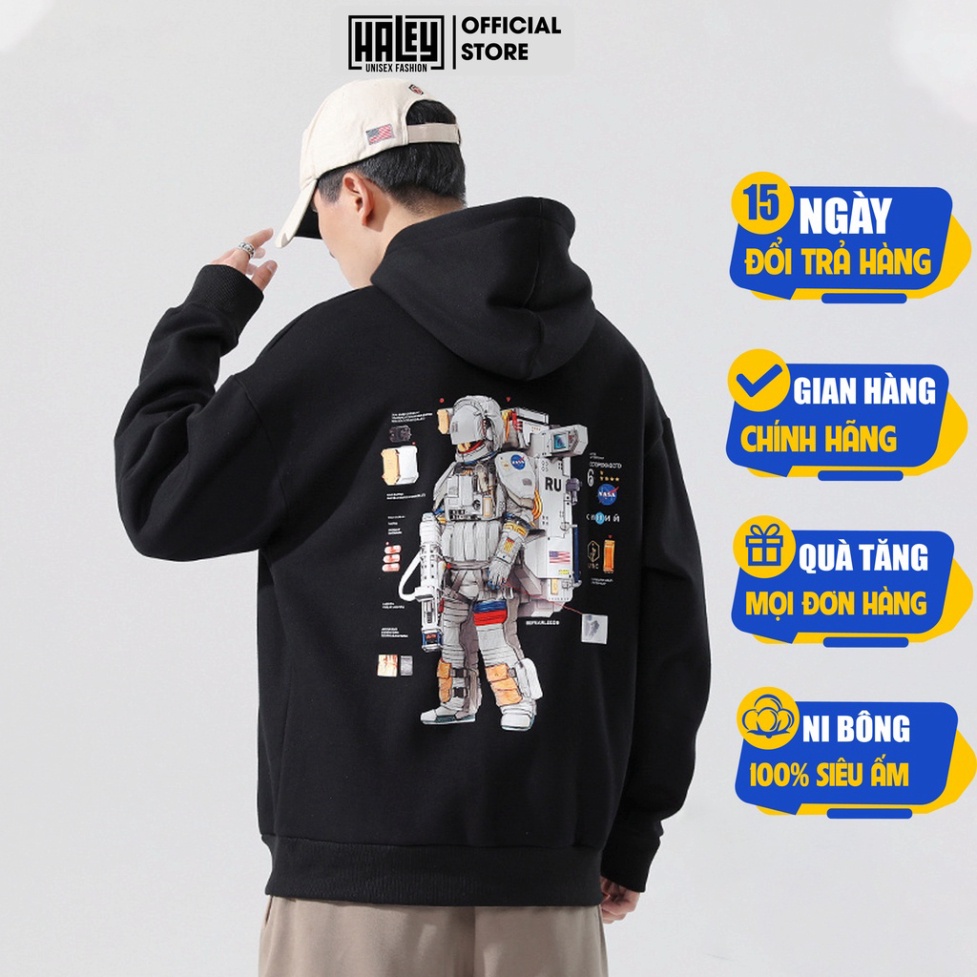 Sẵn) Áo Hoodie nam nữ Phi Hành Gia Nasa HALEY unisex phong cách Hàn Quốc cá tính, Chất Nỉ Dày Dặn Ấm Áp mã HD110 (ảnh