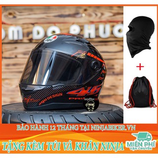 Mũ Full Face AGU 46 tem phản quang màu đỏ TẶNG túi đựng và khăn ninja