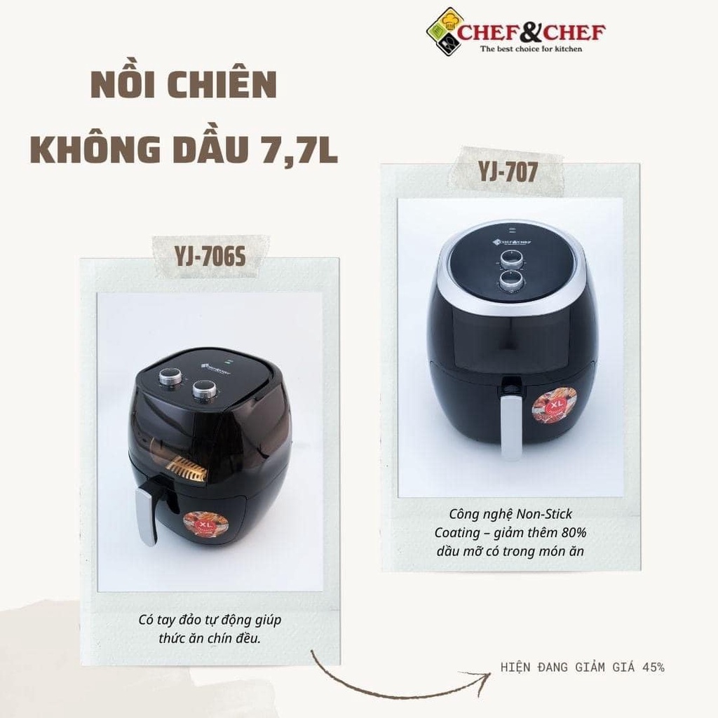 NỒI CHIÊN KHÔNG DẦU CHEF&CHEF 6.5L/7.7L/  YÊN TÂM KHI SỬ DỤNG