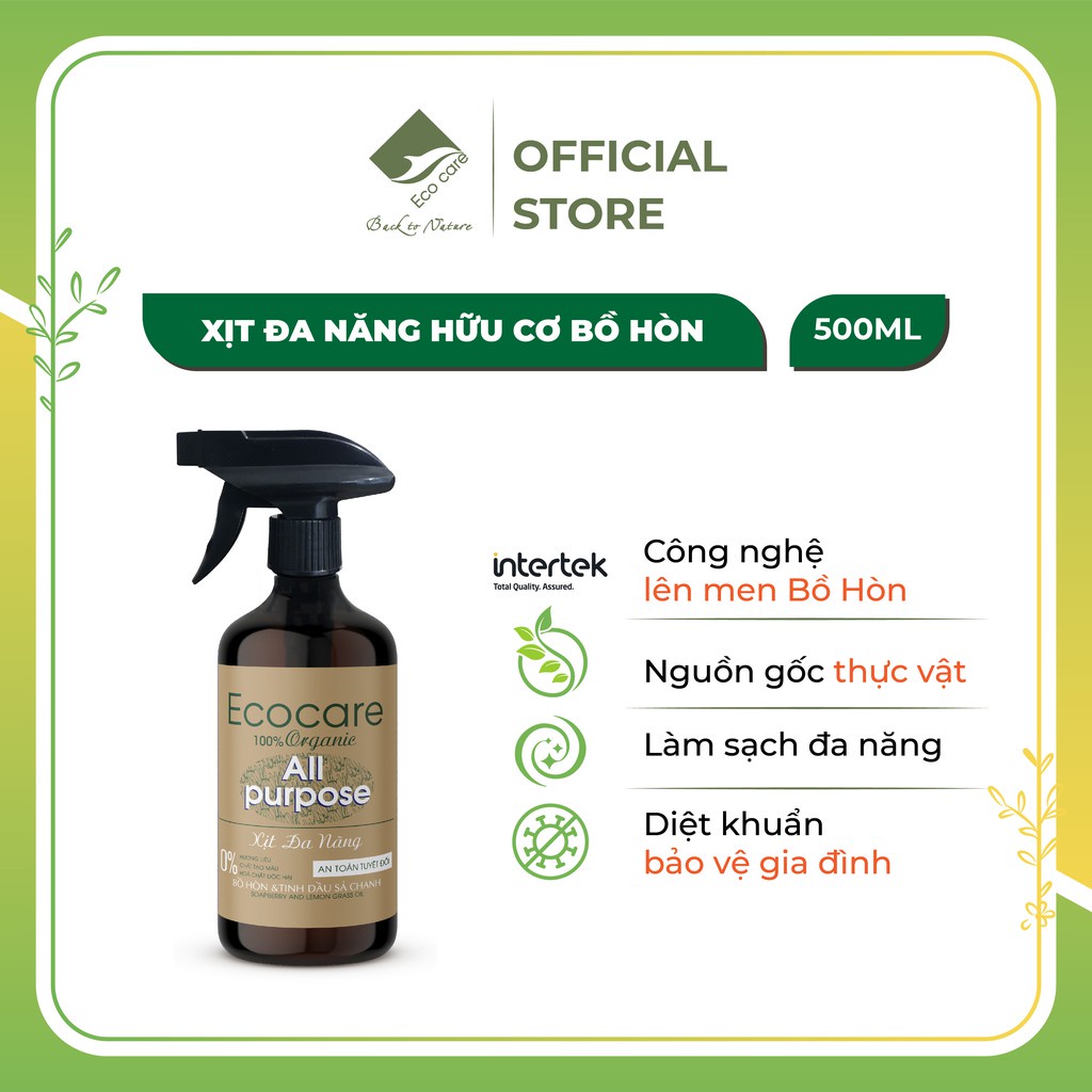 Nước lau đa năng hữu cơ bồ hòn ECOCARE 500ml tinh dầu Sả Chanh tự nhiên, phù hợp tẩy rửa nhiều bề mặt 💓FREESHIP💓