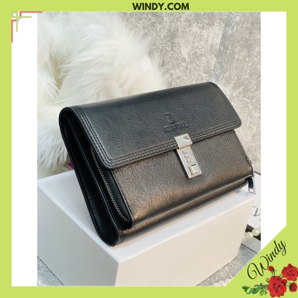 Ví Cầm Tay Nam Nữ Bản To Chất Da Bò Khóa Số Bảo Mật Nhiều Ngăn Windy