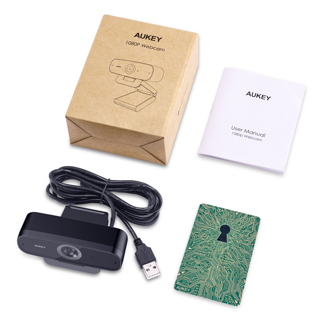 Webcam máy tính AUKEY PC-W3 Có 2 Mic Chống Ồn 1080P FHD 5m tự động lấy nét cho Windows XP / Mac OS 10.6 / Android