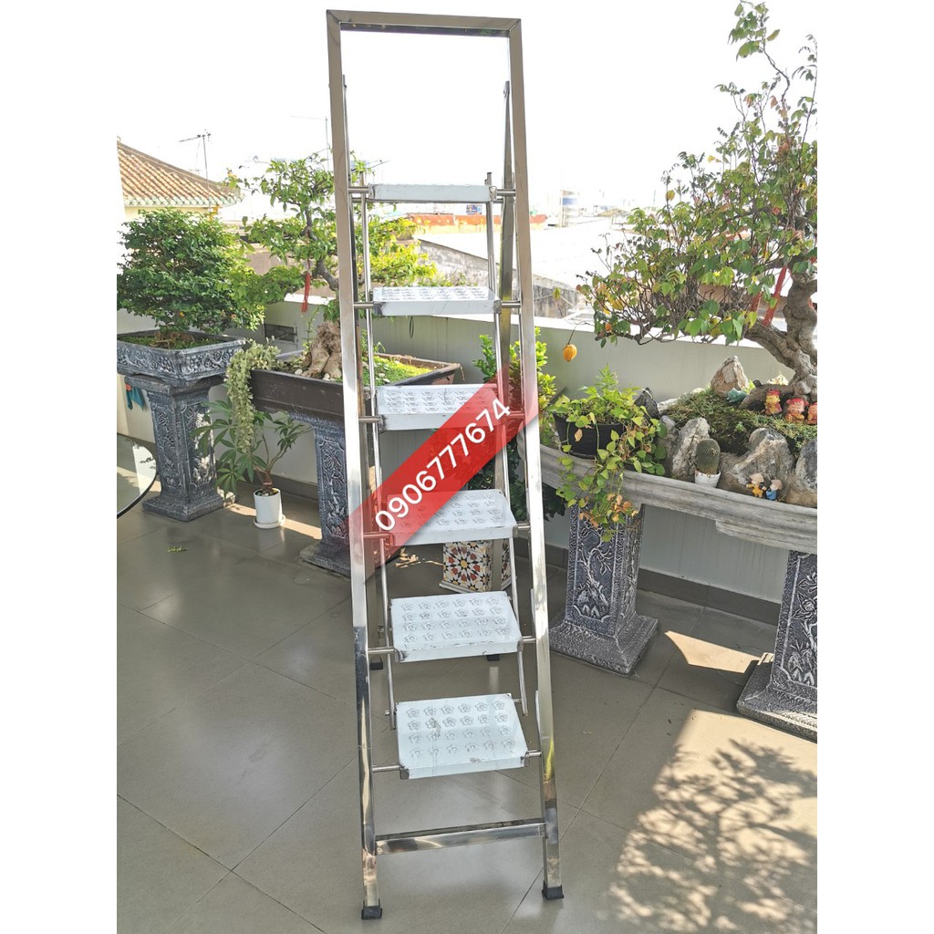 Thang Ghế Xếp Inox Ống Vuông Bàn Đạp To