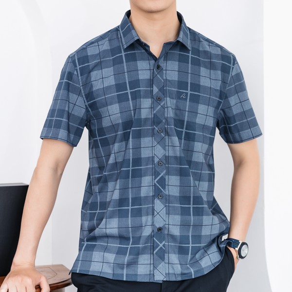 [HÀNG VIỆT NAM] Áo Sơ Mi Nam Công Sở Trung Niên Ngắn Tay Anton Màu Xanh Than Thoáng Mát, Thấm Hút Mồ Hôi - NC130 | BigBuy360 - bigbuy360.vn