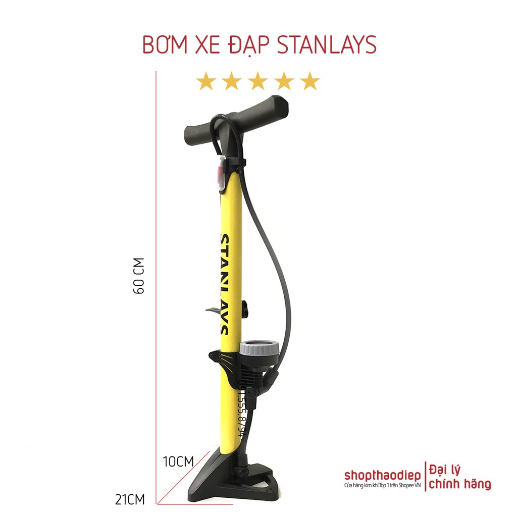 Bơm Tay Xe Đạp Xe Máy Có Đồng Hồ Đo Áp Suất Lốp Chân Gập Gọn Dài 60cm STANLAYS