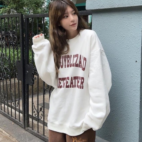 Áo Sweater Tay Dài Cổ Tròn In Chữ Đơn Giản Dễ Thương Phong Cách Hàn Quốc