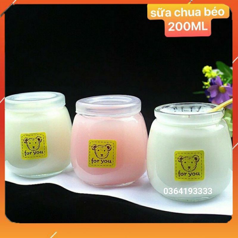 Set 6 hũ thuỷ tinh làm sữa chua 200ml béo kèm nắp nhựa